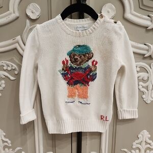 Ralph Lauren Boy Cream Knit Bear Sweater with Nautical Crab Size 2